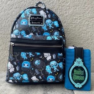 Disney Parks Loungefly 2021 The Haunted Mansion Chibi Backpack and ID/Holder
